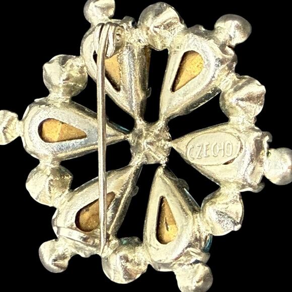 Vintage Czecho Ice Blue Clear Rhinestone Silver Tone Star Snowflake Brooch Pin - Picture 3 of 5